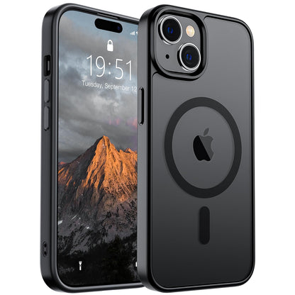 Magnetic for iPhone 14 Case & iPhone 13 Case (Compatible with MagSafe)(Military Grade Drop Protection) Translucent Matte Shockproof Phone Cover,Black