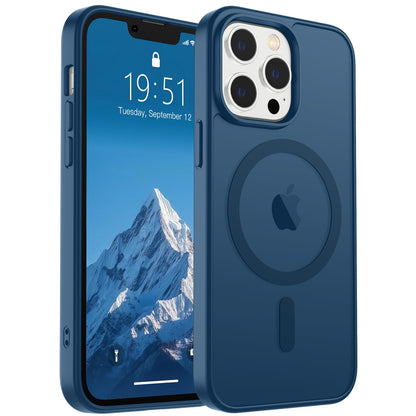 Magnetic for iPhone 14 Case & iPhone 13 Case (Compatible with MagSafe)(Military Grade Drop Protection) Translucent Matte Shockproof Phone Cover,Black