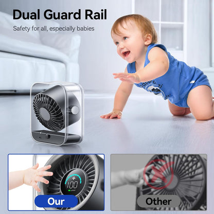Rechargeable USB Desk Fan, Quiet Table Fan with Turbo Airflow, 100 Speeds, Digital Display, 90° Rotating, Small Battery Desktop Fans for Bedroom Home Office Travel, Black