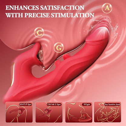 Thrusting Dildo Vibrator Women Sex Toys – Dildos Adult Sex Toy G Spot with Wiggle 10 Thrusting– Vibrating – Tongue Licking Modes, Rechargeable Rabbit Vibrators for Female Couples Games