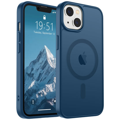 Magnetic for iPhone 14 Case & iPhone 13 Case (Compatible with MagSafe)(Military Grade Drop Protection) Translucent Matte Shockproof Phone Cover,Black