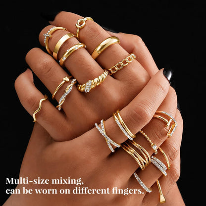 20Pcs Stackable Rings for Women, Gold Black Silver Knuckle Ring Set, Dainty Chunky Statement Rings for Daily Wear Party Wedding Travel