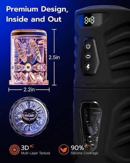 Male Masturbator Penis Pump, AI Sync Sex Toys for Men with 7 Thrusting & 360° Rotation, Up to 155 Strokes/Min, 7 Blowjob Suction Pocket Pussy, Silicone-Wrapped Adult Toy with Hands-Free Base