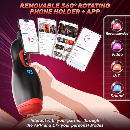 Male Masturbator Mens Sex Toys - Phone Holder Penis Pump Male Sex Toys with 9 Sucking & 9 Vibrating with APP Control, Heating Adult Toys Blowjob Machine, LCD Display Stroker Vibrator Sex Toys for Men