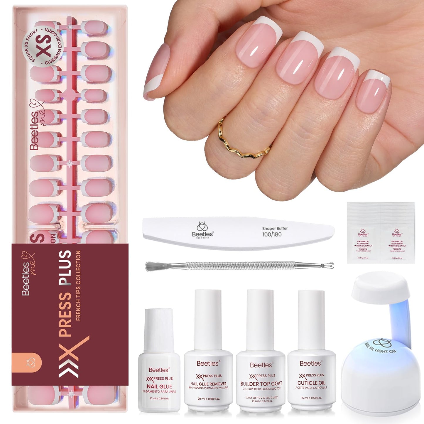 Beetles French Tips Press On Nails: 150 Pcs Pink Short Square Press On Nails Fake Nail Tips, Reusable Acrylic Gel Nail False Nails Art DIY Gifts For Women