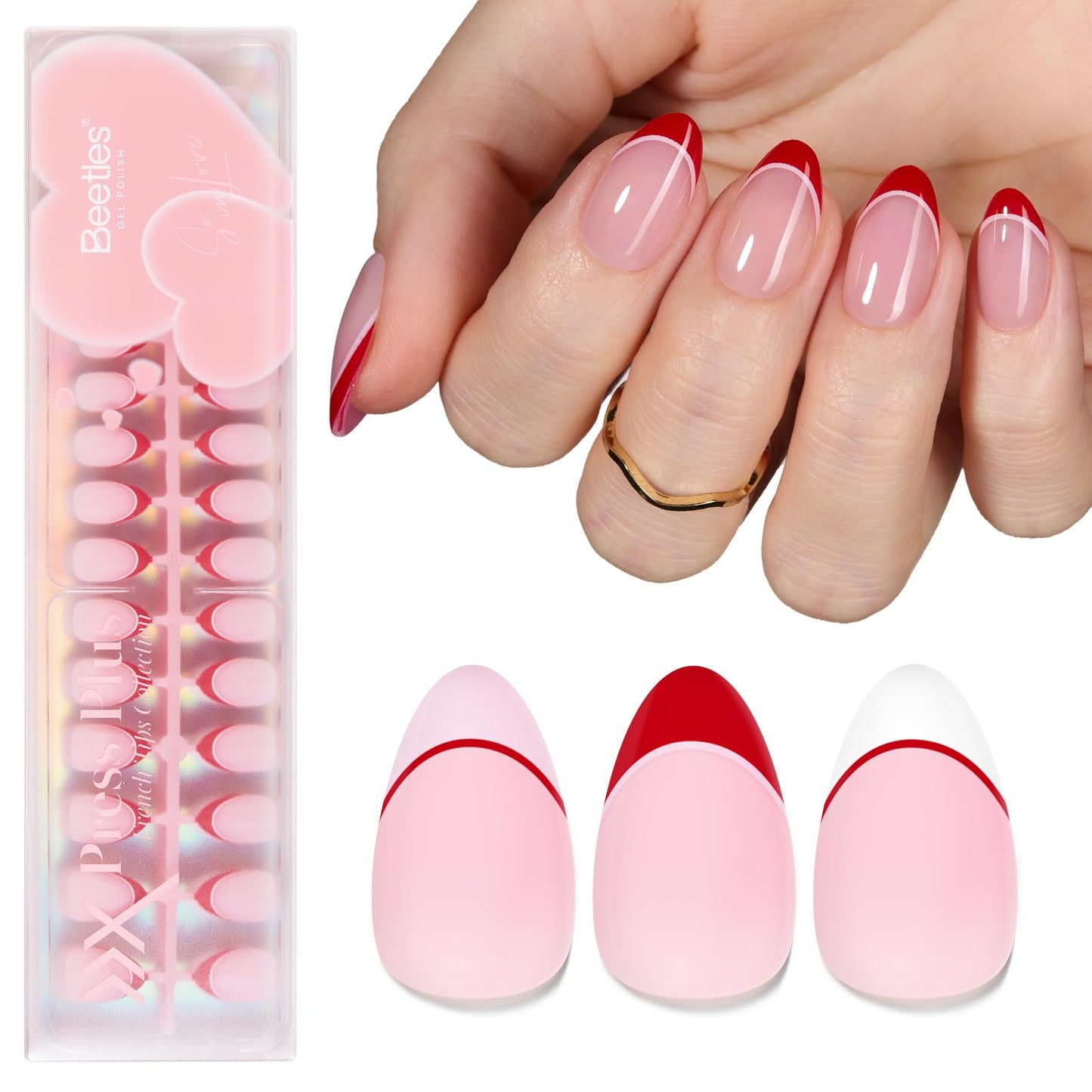 Beetles French Tips Press On Nails: 150 Pcs Pink Short Square Press On Nails Fake Nail Tips, Reusable Acrylic Gel Nail False Nails Art DIY Gifts For Women