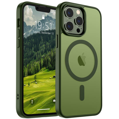 Magnetic for iPhone 14 Case & iPhone 13 Case (Compatible with MagSafe)(Military Grade Drop Protection) Translucent Matte Shockproof Phone Cover,Black