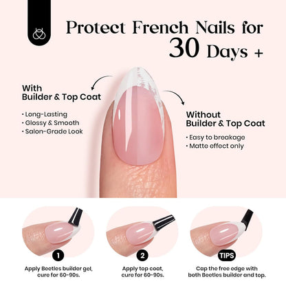 Beetles French Tips Press On Nails: 150 Pcs Pink Short Square Press On Nails Fake Nail Tips, Reusable Acrylic Gel Nail False Nails Art DIY Gifts For Women