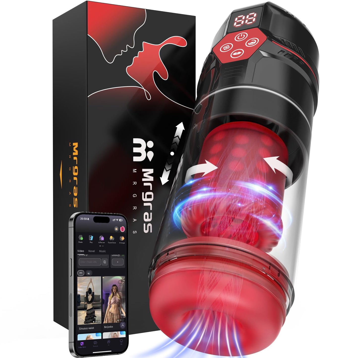 Mrgras Male Masturbator Penis Pump - AI Sync Male Sex Toys for Men with 12 S Vacuum Pump & 7 Thrusting Rotating Vibrating Sucking Licking Adult Toys Mens Sex Toys Pocket Pussy Pumps & Enlargers
