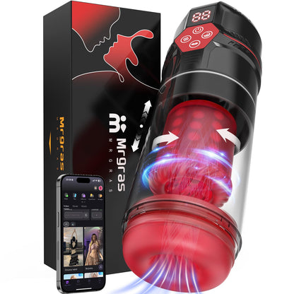 Mrgras Male Masturbator Penis Pump - AI Sync Male Sex Toys for Men with 12 S Vacuum Pump & 7 Thrusting Rotating Vibrating Sucking Licking Adult Toys Mens Sex Toys Pocket Pussy Pumps & Enlargers