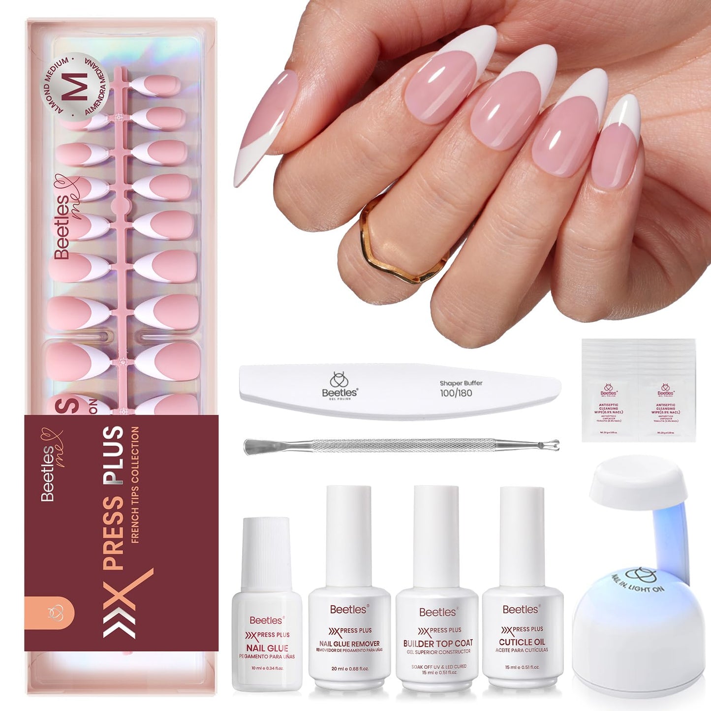 Beetles French Tips Press On Nails: 150 Pcs Pink Short Square Press On Nails Fake Nail Tips, Reusable Acrylic Gel Nail False Nails Art DIY Gifts For Women