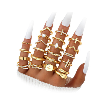 Dodder Gold Stackable Rings Set for Women, Gold Plated Chunky Crystal Finger Midi Stacking Rings, Dainty Statement Thumb Knuckle Rings Pack for Gift, Multiple Sizes Jewelry