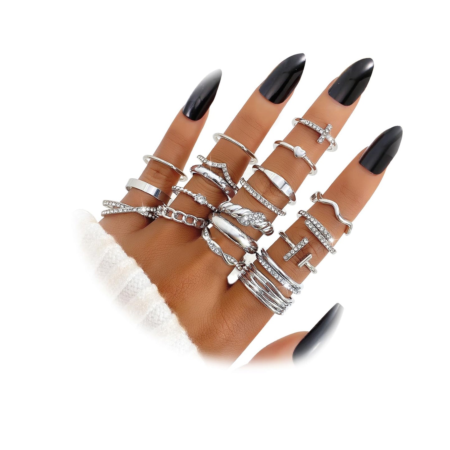 20Pcs Stackable Rings for Women, Gold Black Silver Knuckle Ring Set, Dainty Chunky Statement Rings for Daily Wear Party Wedding Travel