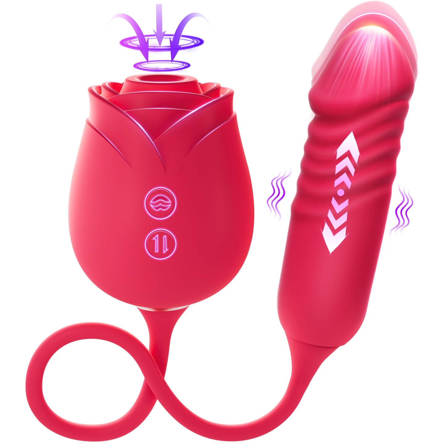 Vibrator Dildo Sex Toys for Women - Rose Sex Toy with Thrusting G Spot Vibrators & 10 Sucking Modes for Clitoral Nipple Stimulation Anal Dildos Adult Sex Toys Games for Couples Sex Machine