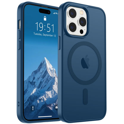 Magnetic for iPhone 14 Case & iPhone 13 Case (Compatible with MagSafe)(Military Grade Drop Protection) Translucent Matte Shockproof Phone Cover,Black