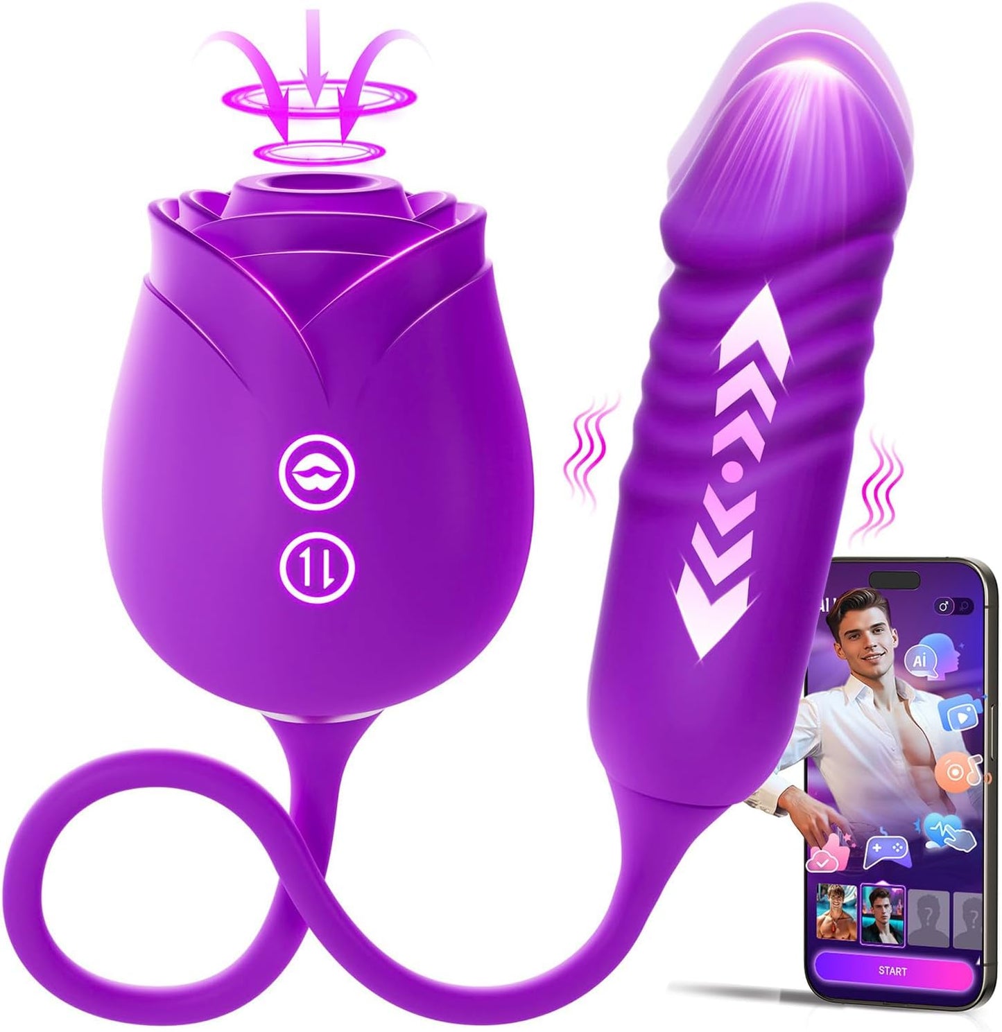 Vibrator Dildo Sex Toys for Women - Rose Sex Toy with Thrusting G Spot Vibrators & 10 Sucking Modes for Clitoral Nipple Stimulation Anal Dildos Adult Sex Toys Games for Couples Sex Machine