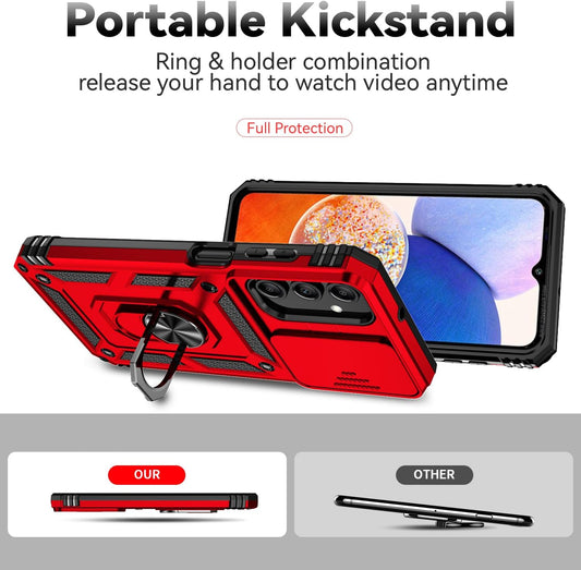 Phone Case Compatible with Samsung Galaxy A16 5G Case with HD Screen Protector & Slide Camera Cover & Kickstand, [Military-Grade] Phone Case for Samsung A16 (Red)