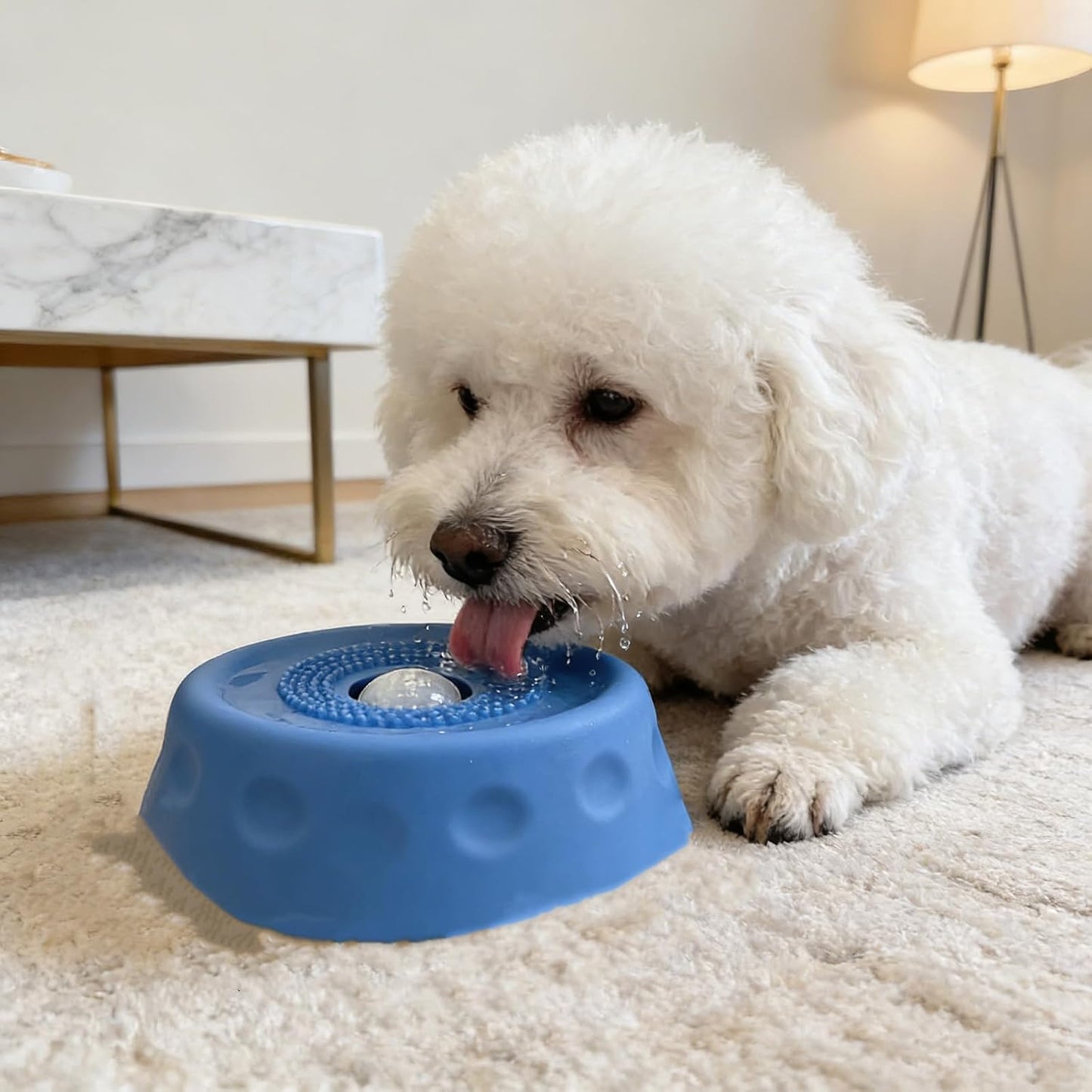 2pcs Dog Lick Bowl with Ball,Lick Ball Bowl for Dogs,Dog Licking Bowl with Rolling Ball,Slow Feeder Ball Bowl to Slow Pet Eating,Rolling Ball Dog Bowl Give Pet More Time to Enjoy Eating. (Blue-2pcs)