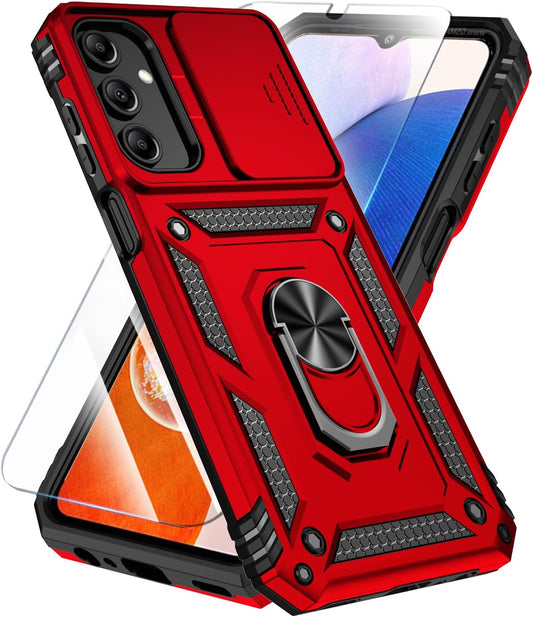 Phone Case Compatible with Samsung Galaxy A16 5G Case with HD Screen Protector & Slide Camera Cover & Kickstand, [Military-Grade] Phone Case for Samsung A16 (Red)
