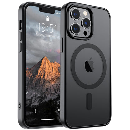Magnetic for iPhone 14 Case & iPhone 13 Case (Compatible with MagSafe)(Military Grade Drop Protection) Translucent Matte Shockproof Phone Cover,Black