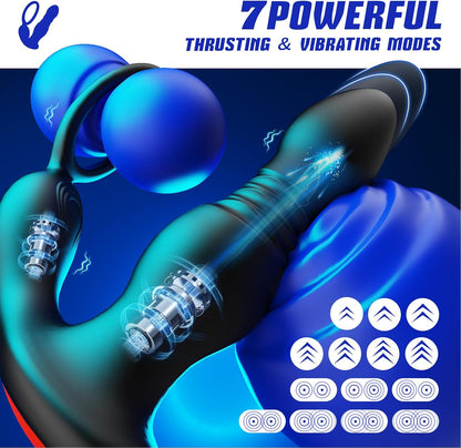 Prostate Massager Anal Vibrator Thrusting Vibrating 7 Modes with Cock Ring Anal Plug Anal Sex Toys P Spot Massager Male Sex Toys for Men Dildos Women Couples AI Sync Remote Control Anal Beads