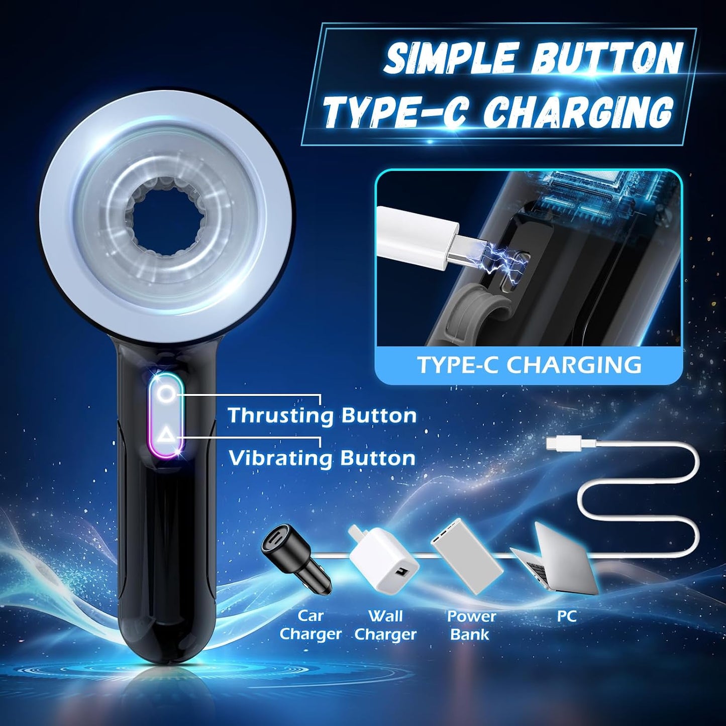 Automatic Male Masturbator, Stroking Male Masturbators Cup with 7 Powerful Thrusting & Vibrating Modes, Blowjob Machine Pocket Pussy for Men, Dual Open-Ended Penis Massager Sex Toys for Men