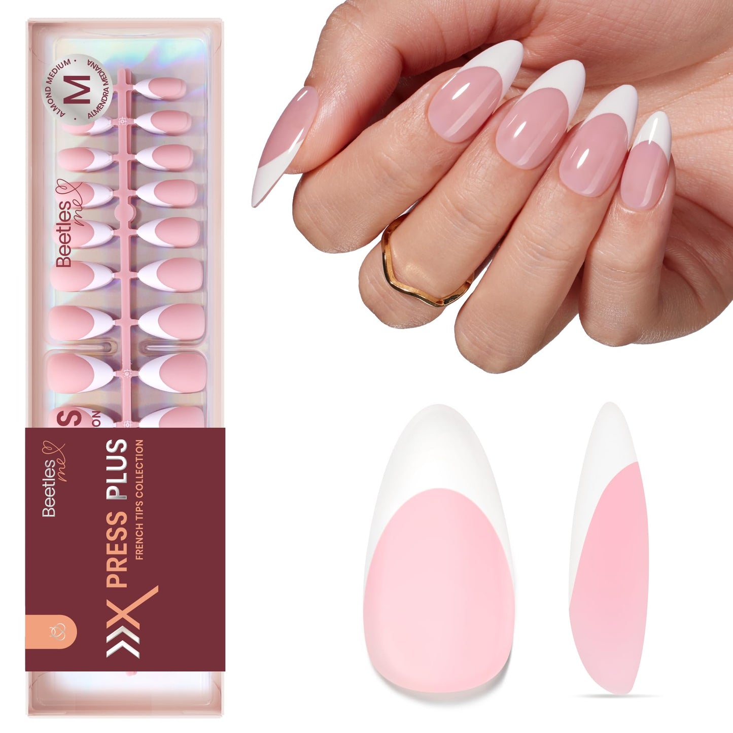 Beetles French Tips Press On Nails: 150 Pcs Pink Short Square Press On Nails Fake Nail Tips, Reusable Acrylic Gel Nail False Nails Art DIY Gifts For Women