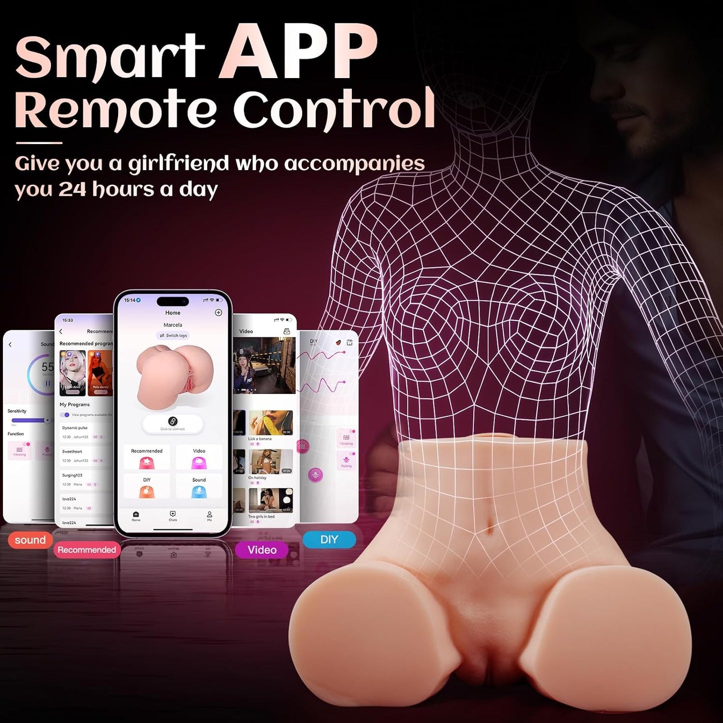 Vibrating Sex Doll Male Sex Toy for Men Automatic Male Masturbator Mens Sex Dolls Electric Pocket Pussy Fleshy Stroker Sex Toys & 12 Vibration Adult Toys 3D Lifelike Soft Butt Vagina Anal