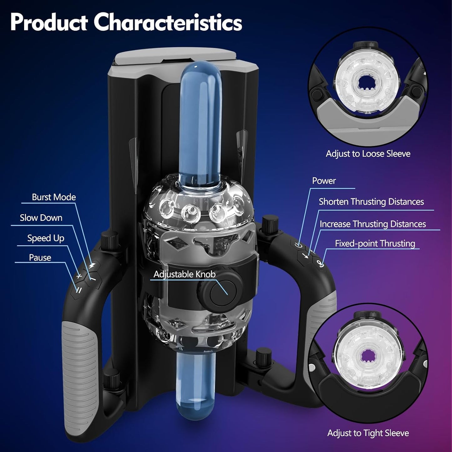 Sex Toy for Men Male Masturbators - Sex Toys Hands Free Pocket Pussy with 12cm Thrusting Distance, Male Sex Toys Penis Pump Male Stroker Masturbator with Phone Stand & Foldable Handle, Blowjob Machine