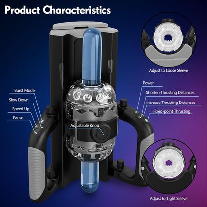 Sex Toy for Men Male Masturbators - Sex Toys Hands Free Pocket Pussy with 12cm Thrusting Distance, Male Sex Toys Penis Pump Male Stroker Masturbator with Phone Stand & Foldable Handle, Blowjob Machine