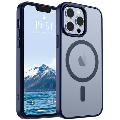 Magnetic for iPhone 14 Case & iPhone 13 Case (Compatible with MagSafe)(Military Grade Drop Protection) Translucent Matte Shockproof Phone Cover,Black