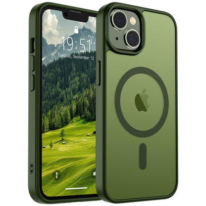 Magnetic for iPhone 14 Case & iPhone 13 Case (Compatible with MagSafe)(Military Grade Drop Protection) Translucent Matte Shockproof Phone Cover,Black