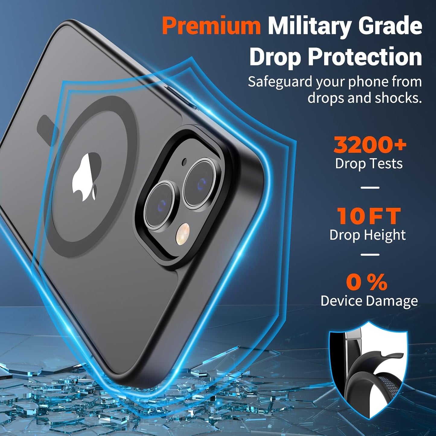 Magnetic for iPhone 14 Case & iPhone 13 Case (Compatible with MagSafe)(Military Grade Drop Protection) Translucent Matte Shockproof Phone Cover,Black