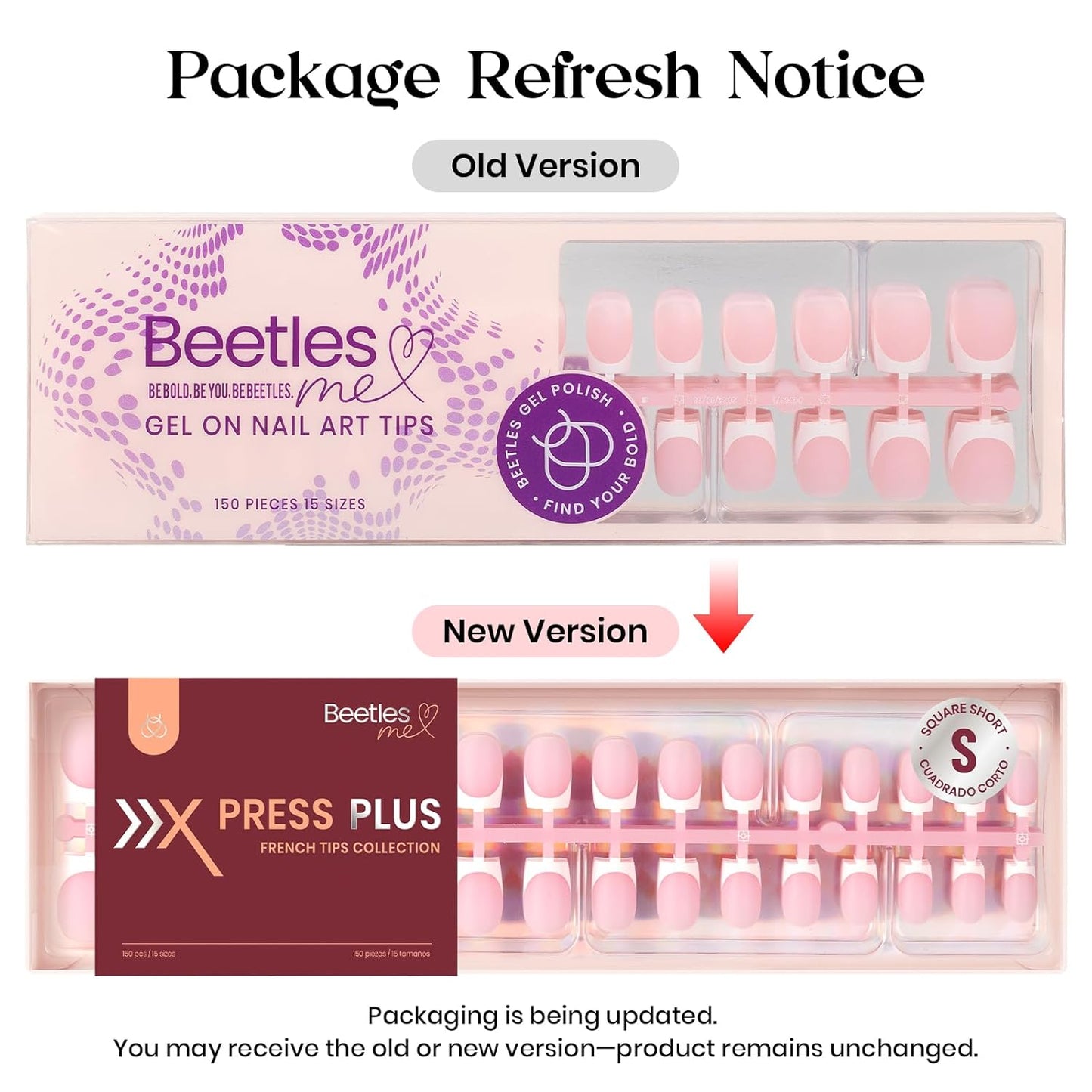 Beetles French Tips Press On Nails: 150 Pcs Pink Short Square Press On Nails Fake Nail Tips, Reusable Acrylic Gel Nail False Nails Art DIY Gifts For Women