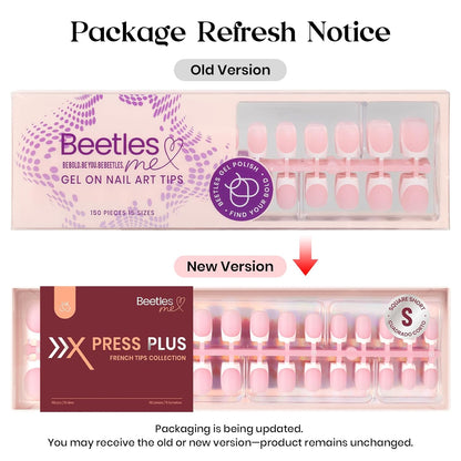 Beetles French Tips Press On Nails: 150 Pcs Pink Short Square Press On Nails Fake Nail Tips, Reusable Acrylic Gel Nail False Nails Art DIY Gifts For Women