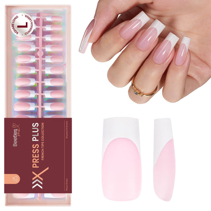 Beetles French Tips Press On Nails: 150 Pcs Pink Short Square Press On Nails Fake Nail Tips, Reusable Acrylic Gel Nail False Nails Art DIY Gifts For Women