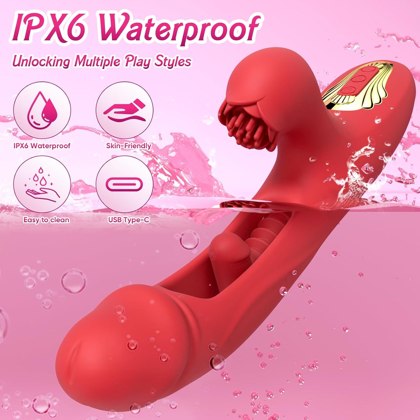 Internal Thrusting Realistic Dildo for Women, Rabbit Vibrator, G-Spot Dildo | Dual-motor rabbit dildo with clitoral stimulation, rose-inspired design, and 9 thrusting & vibration modes.