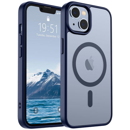Magnetic for iPhone 14 Case & iPhone 13 Case (Compatible with MagSafe)(Military Grade Drop Protection) Translucent Matte Shockproof Phone Cover,Black