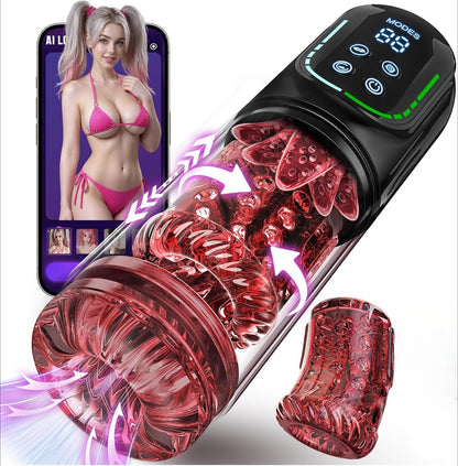 Male Masturbator Penis Pump - AI Powered Pocket Pussy Male Sex Toys for Men with 7 Thrusting Rotating Sucking Licking Modes, Waterproof Adult Sex Toys - Pumps & Enlargers with LCD Fetish Jewelry