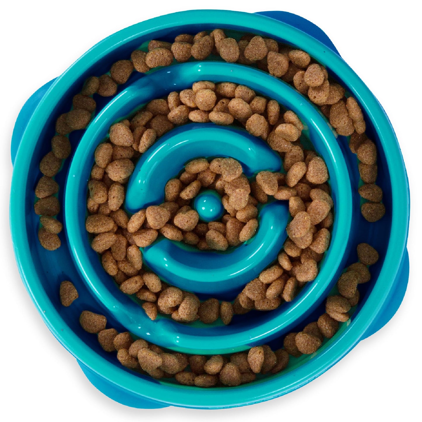 Fun Feeder Slo Bowl – Medium 2‑Cup Capacity, Slow Feeding, Small to Medium Dogs & Cats, Non-Slip, Blue, Notch Pattern