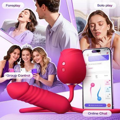 Vibrator Dildo Sex Toys for Women - Rose Sex Toy with Thrusting G Spot Vibrators & 10 Sucking Modes for Clitoral Nipple Stimulation Anal Dildos Adult Sex Toys Games for Couples Sex Machine