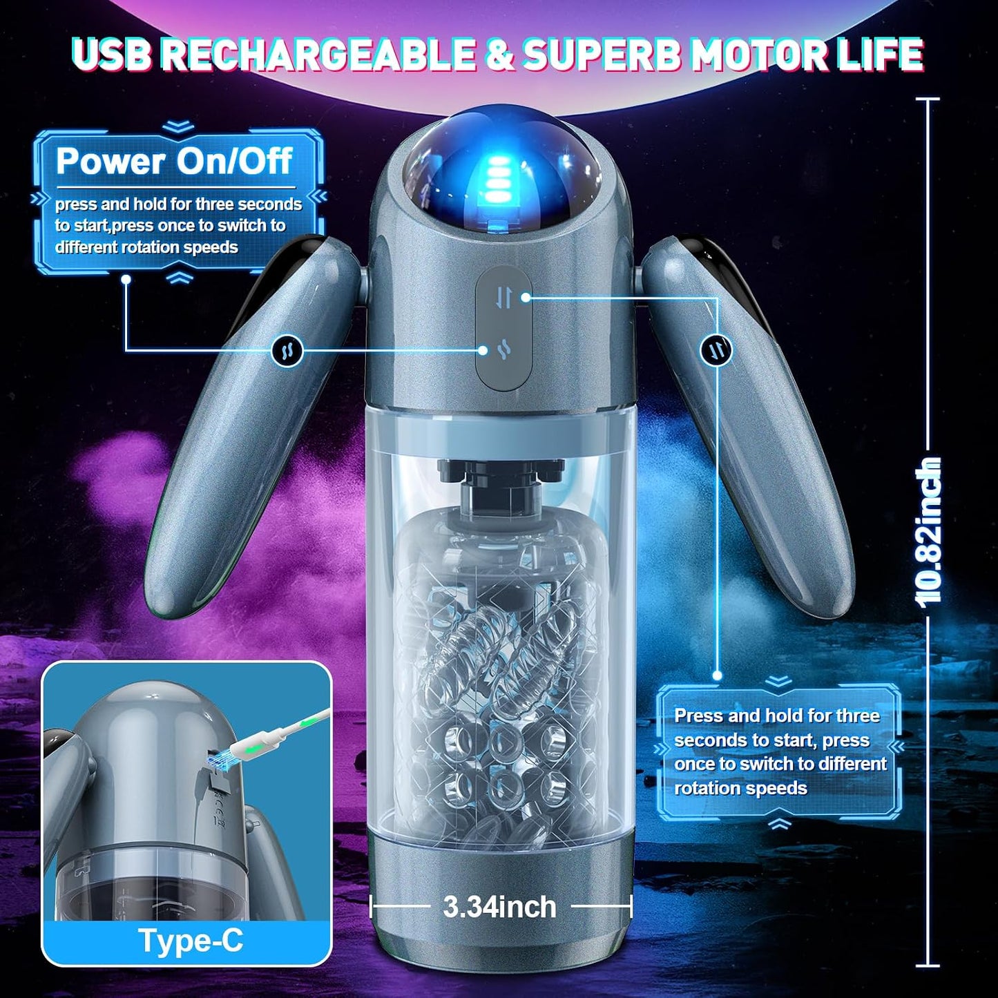 Automatic Male Masturbator Sex Toys for Men, Male Sex Toys with 4 Thrusting & 7 Rotation Modes, Pocket Pussy Male Stroker with 7 Color Ambient Lighting, Sex Toy Sex Machine, Adult Sex Toys, Grey