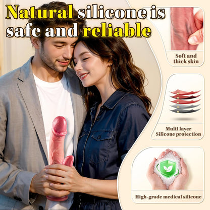 Thrusting Dildo Vibrator Sex Toys - 9 Inch Realistic Dildo Tongue Licking Adult Toys for Anal G-Spot Stimulation with 3 Thrusting & 5 Licking Vibrating Mode, Soft Silicone Dildos for Women and Couples
