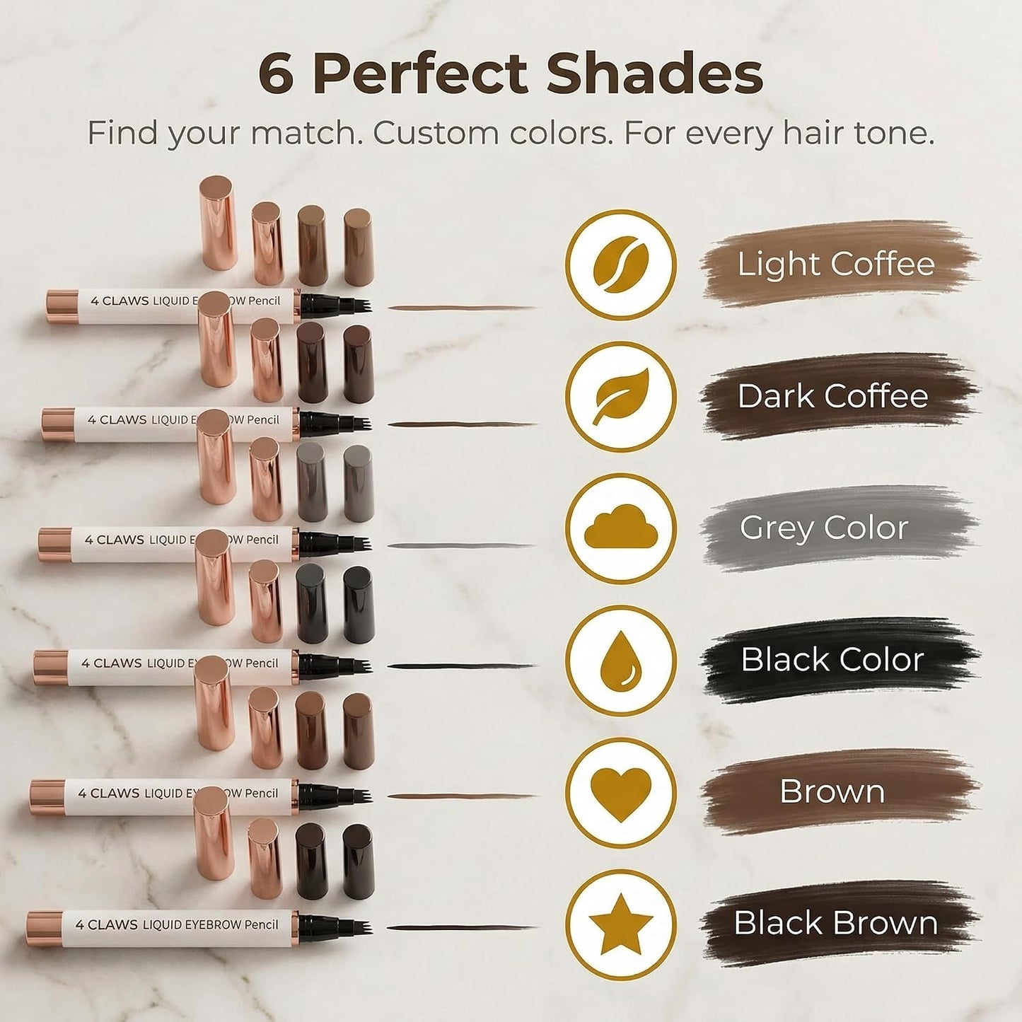4-Claw Liquid Eyebrow Pencil, 6 Colors, Waterproof Natural Looking Microblading Effect, Professional Makeup Tool with Fine Tip (2#Dark Coffee)