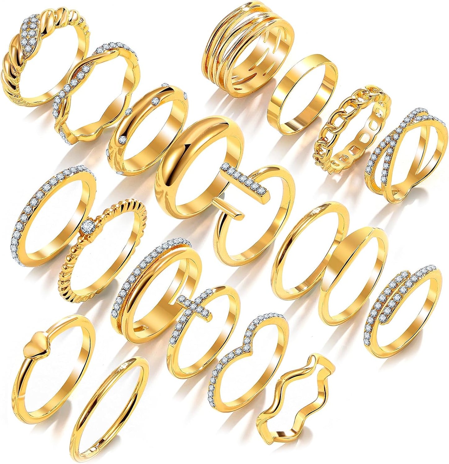 20Pcs Stackable Rings for Women, Gold Black Silver Knuckle Ring Set, Dainty Chunky Statement Rings for Daily Wear Party Wedding Travel