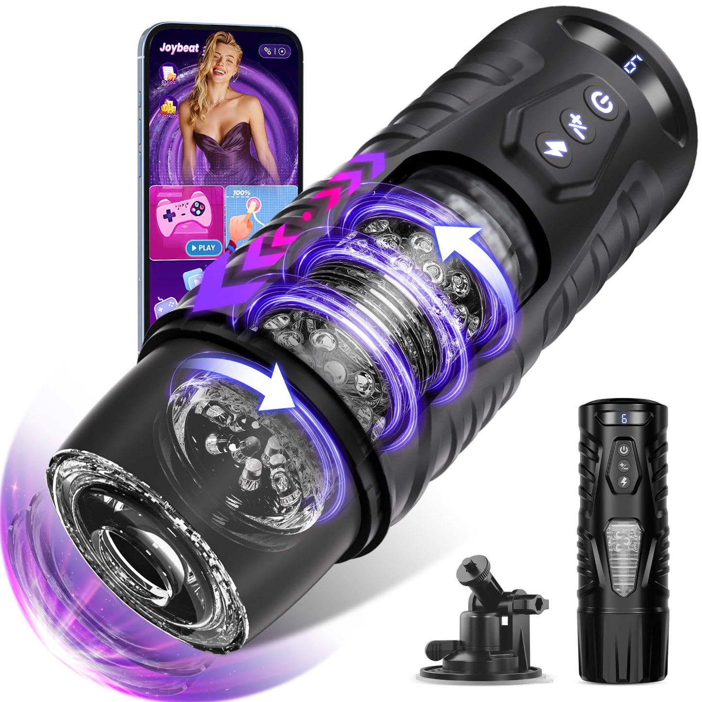 AI Sync Male Masturbator Sex Toys for Men - Adult Toy Male Sex Toys with 7 Thrusting & 7 Rotating Modes, Pocket Pussy Hands Free Sex Machine LCD Display with Visual Window & Mounting Base