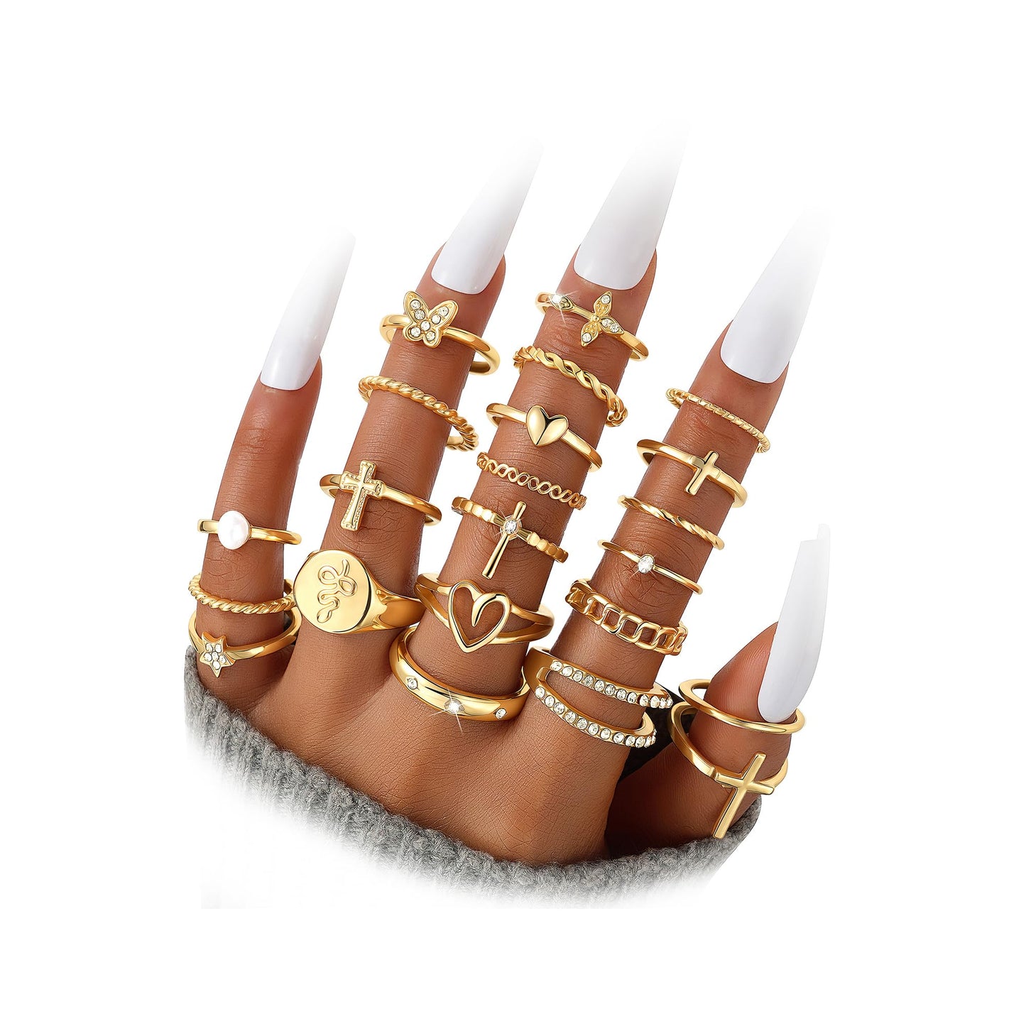 Dodder Gold Stackable Rings Set for Women, Gold Plated Chunky Crystal Finger Midi Stacking Rings, Dainty Statement Thumb Knuckle Rings Pack for Gift, Multiple Sizes Jewelry