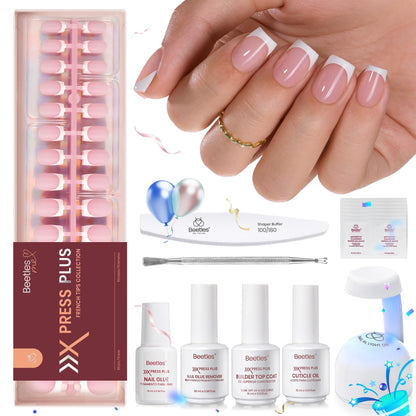 Beetles French Tips Press On Nails: 150 Pcs Pink Short Square Press On Nails Fake Nail Tips, Reusable Acrylic Gel Nail False Nails Art DIY Gifts For Women