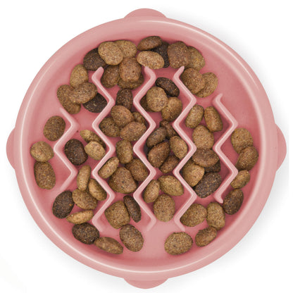 Fun Feeder Slo Bowl – Medium 2‑Cup Capacity, Slow Feeding, Small to Medium Dogs & Cats, Non-Slip, Blue, Notch Pattern