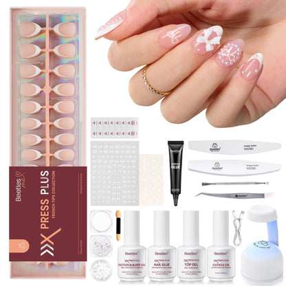 Beetles French Tips Press On Nails: 150 Pcs Pink Short Square Press On Nails Fake Nail Tips, Reusable Acrylic Gel Nail False Nails Art DIY Gifts For Women